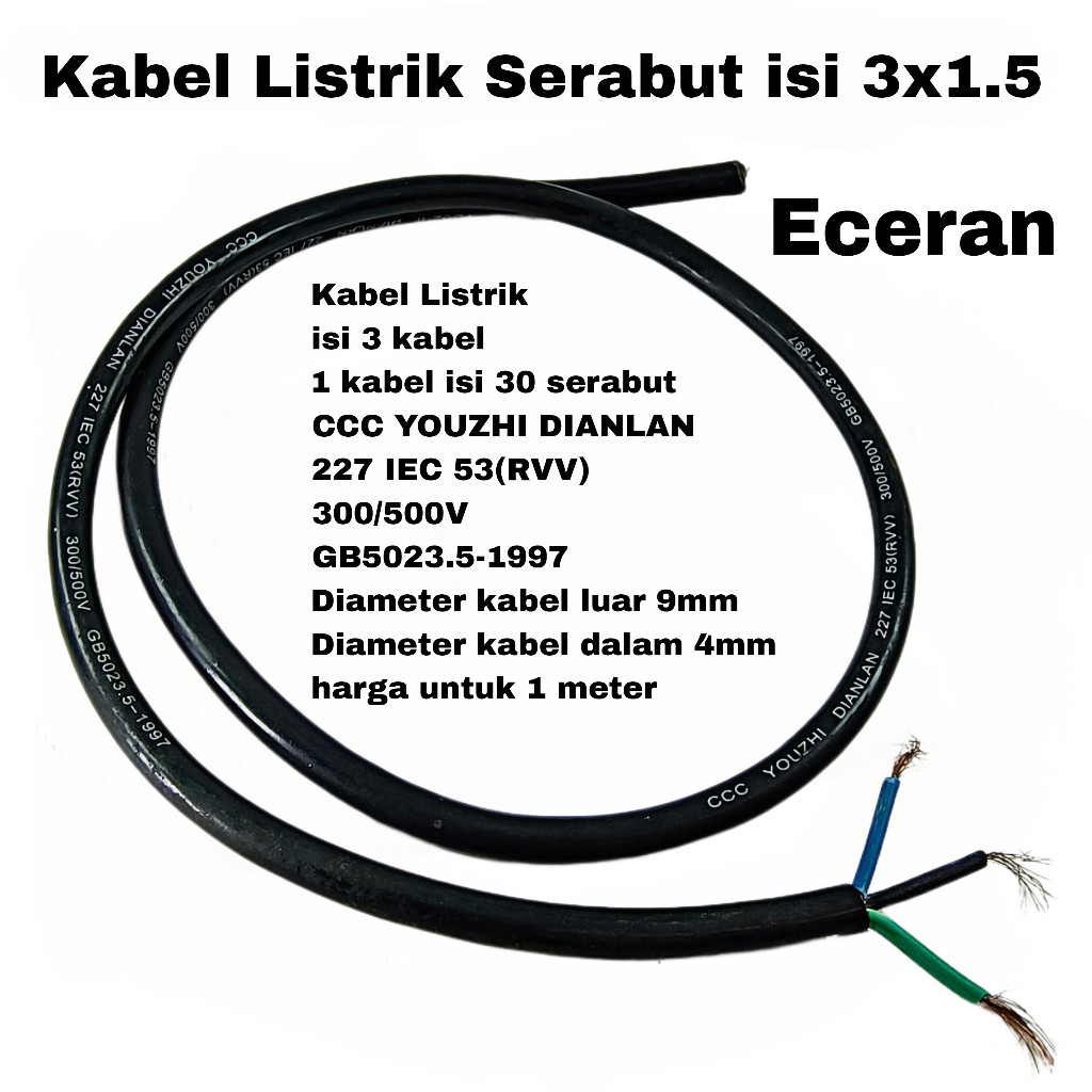 Kabel Listrik Serabut isi 3x1.5 Eceran