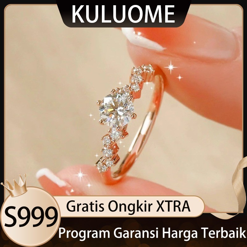 KULUOME Cincin Berlian Galaxy Imitasi Moissanite 1 Karat Cincin Pernikahan Emas Rose 18K s999