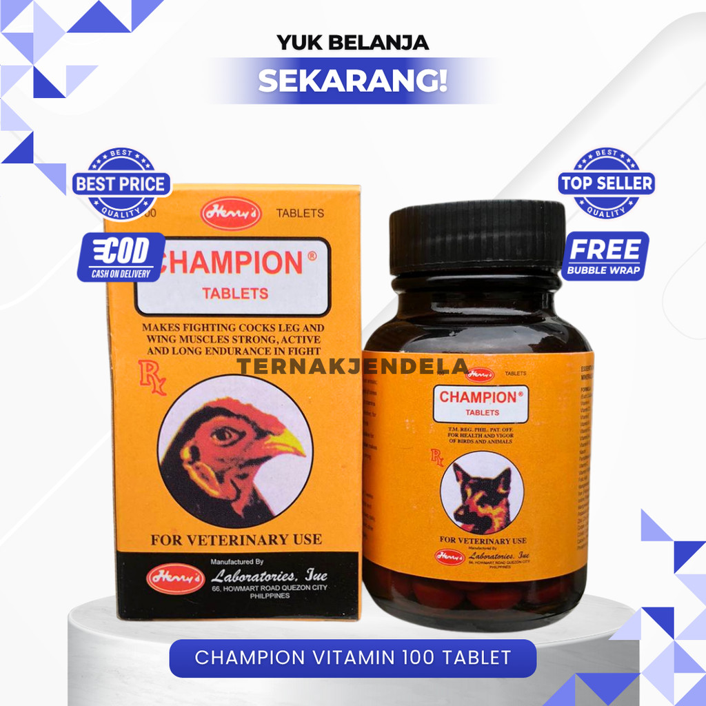 CHAMPION VITAMIN 100 TABLET - Multivitamin & Doping Penambah Stamina Ayam Petarung By Filipina.