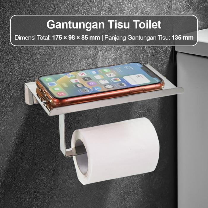 Tempat Tisue Stainless / Roll tisu kamar mandi toilet/ handphone - Chrome Ptomo