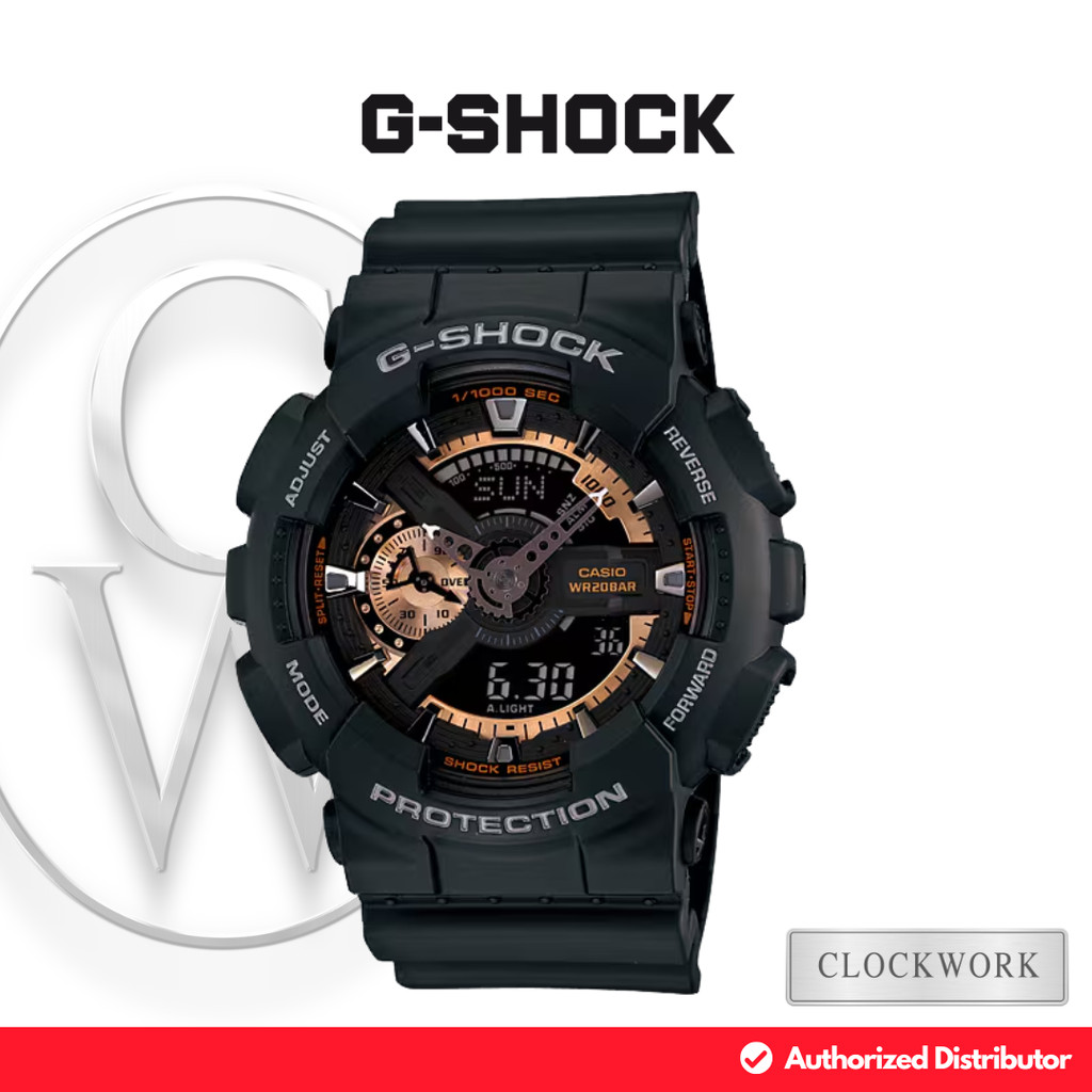Jam Tangan Pria Casio G-Shock GA-110RG-1ADR Karet Resin Sporty Casual Hitam Kombinasi Rosegold Analo