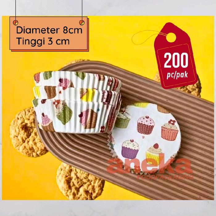 Cup roti laminasi 8cm bulat, kotak & oval/lonjong paper cup cake cases kertas tatakan kue  aneka mot