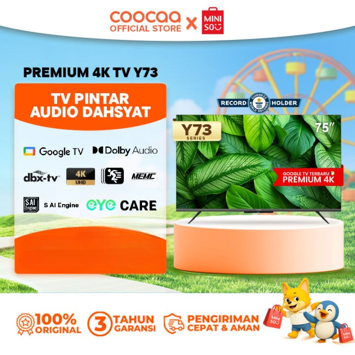 Coocaa 75Y73 Google TV 75 Inch Smart TV 4K UHD Dolby Audio Voice Control Netflix YouTube Garansi Res
