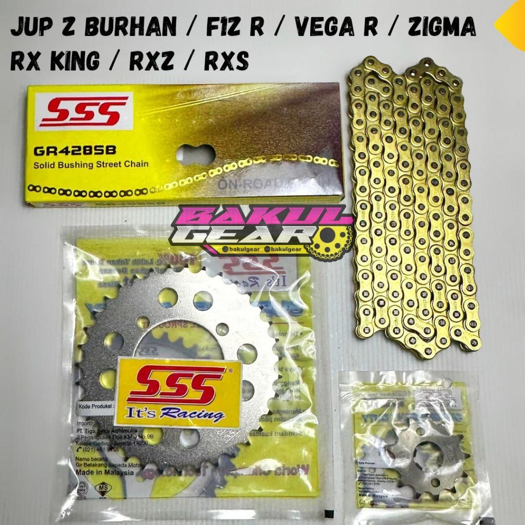 Gear Set SSS RX KING FIZR Jupiter Z Burhan Vega R Vega RX S Fiz R F1ZR Rantai 428 dan 415 (K68)