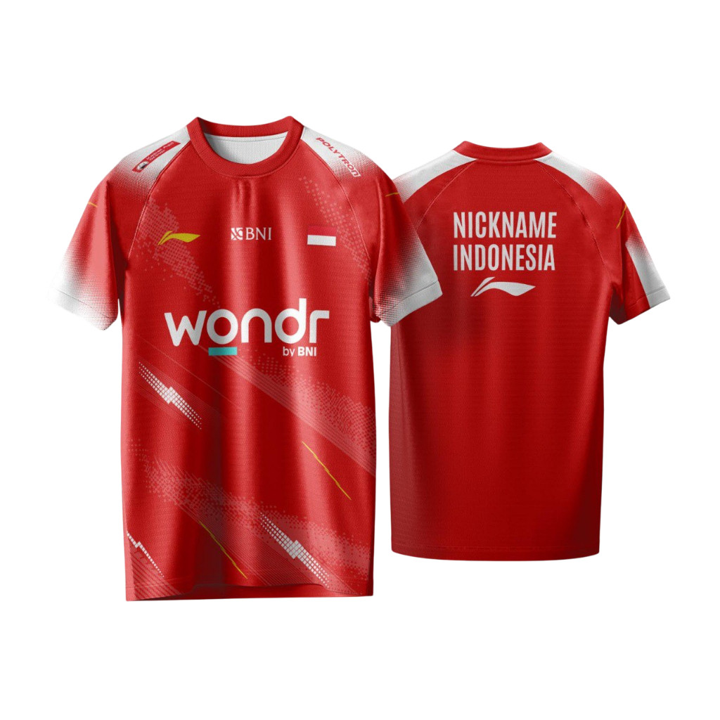 Jersey Badminton Indonesia Lining - Red Free Custom Nama