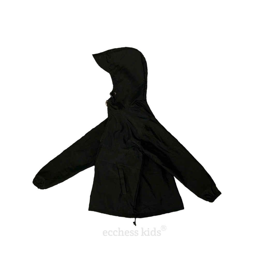 KOKKISHOP  ECCHESSKIDS Jaket Anak Cagoule Gropcore Polos Waterproof Hitam Usia 5-13 Tahun Pria Wanit