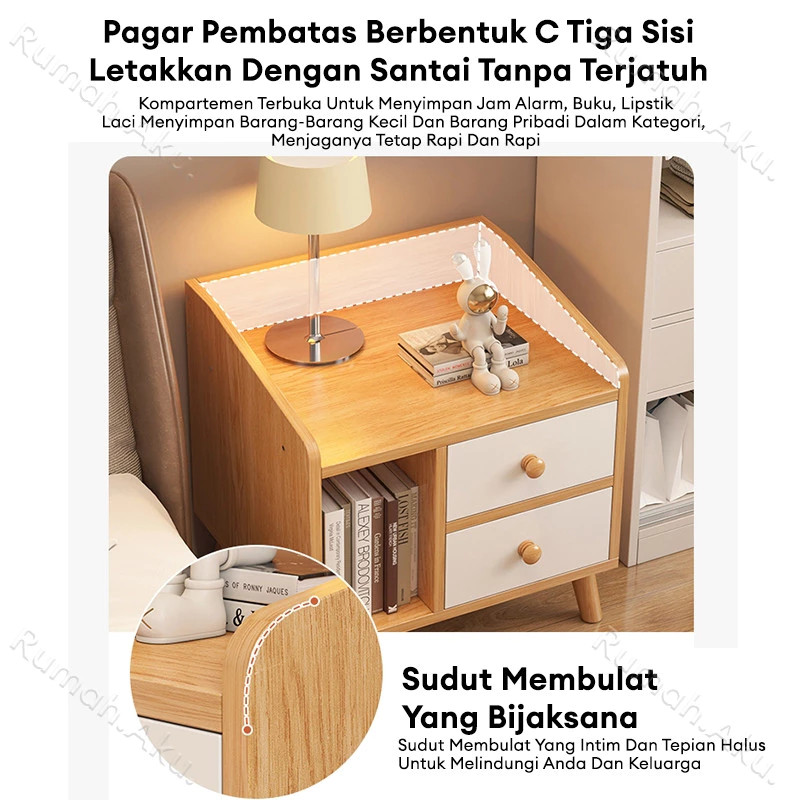 Lemari Penyimpanan Samping Kasur Kayu Minimalis Aesthetic 1 Laci Kecil Desain Simple Modern.