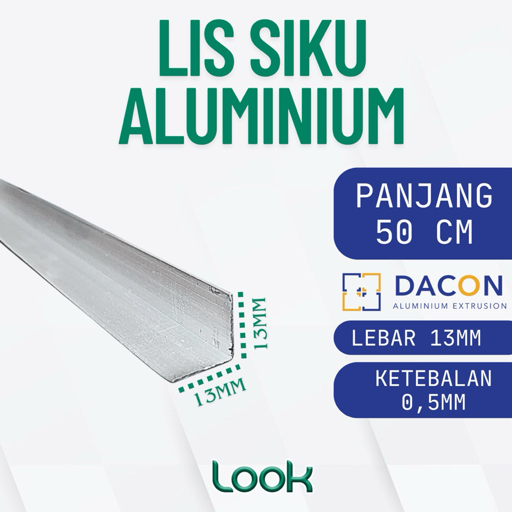 AM - [ 0,5 Meter ] Lis Siku L Alumunium Tipis 13mm 1 Batang 50CM