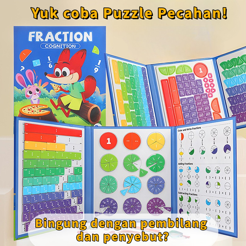 Buku Magnet Pecahan Matematika, Mainan Edukasi Pecahan Anak, Alat Peraga Pecahan SD, Puzzle Magnet B