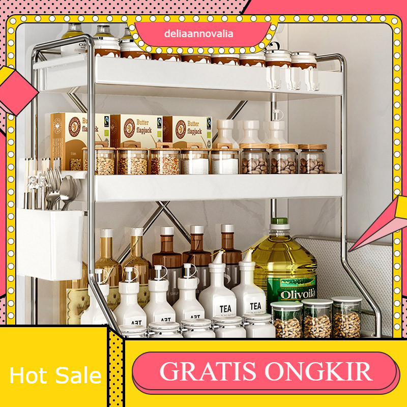 Rak Bumbu Dapur Minyak Saus Garam Cuka Sumpit dan Sendok Bumbu Multi-lapis Rak Penyimpanan Meja Rak 