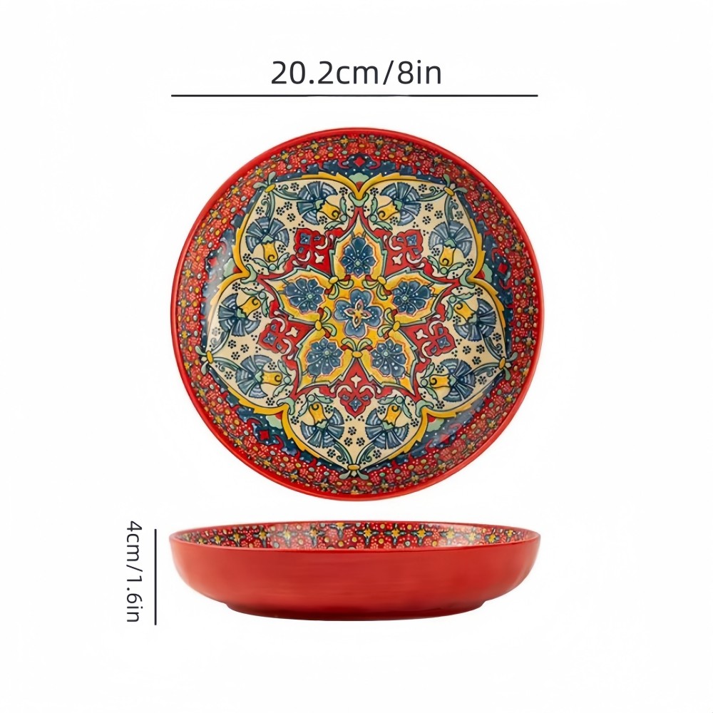 Bohemian Ceramic Plate Home Creative Western Food Plate Fruit Plate High-rimmed Round Plate High-val