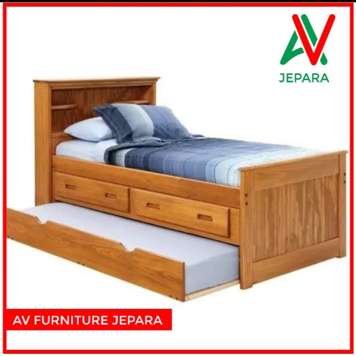 Tempat Tidur Anak Dipan Double Bad Laci Kayu Jati Jepara