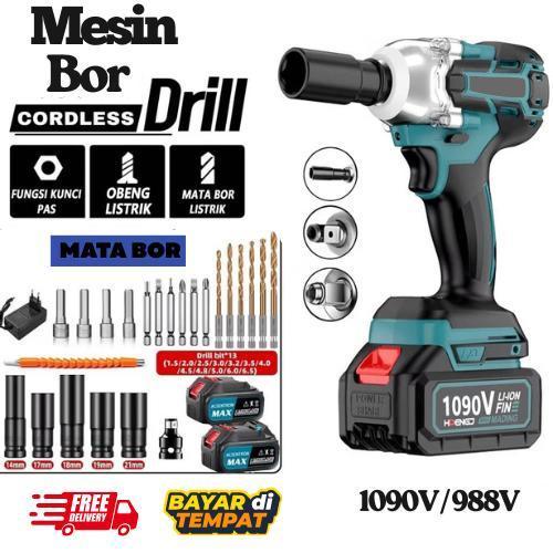 Mesin Bor Impact Wrench Brushless Cordless Mesin Bor Dengan Baterai High-Speed 1090V/988V