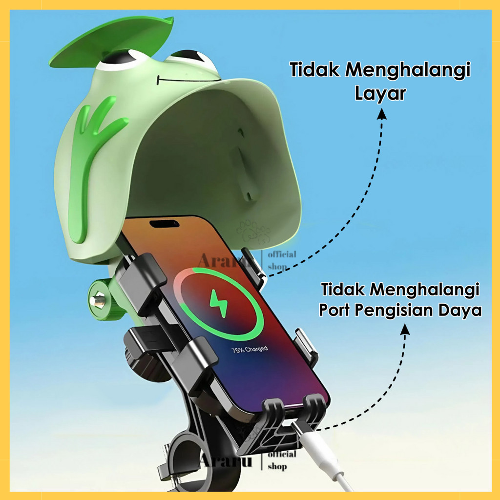 [Araru] Phone Holder Motor Helm Katak – Dudukan HP Anti Goyang untuk Stang Motor