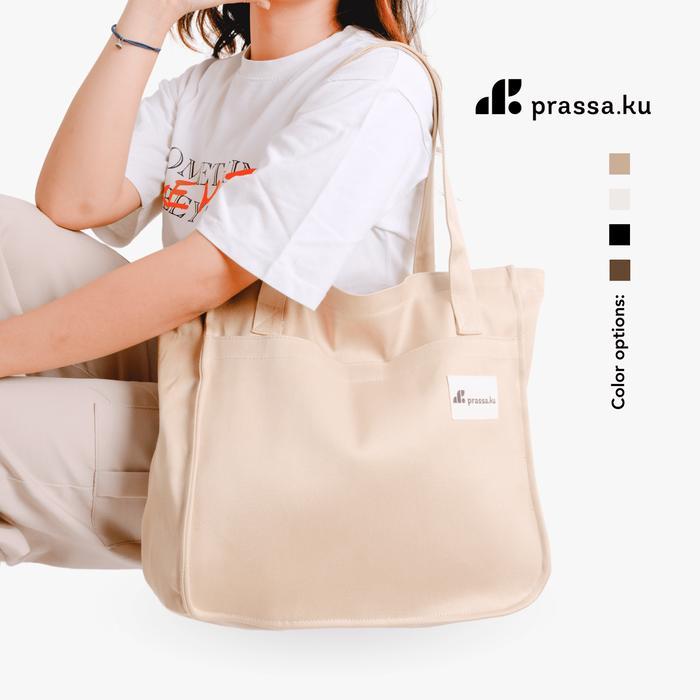 promo  -Prassa.ku | Riku Bag Zipper | Oversized Totebag Pria Wanita Aesthetic - Riku Coffeemilk