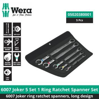 Wera 05020380001 - Kunci Ring Pas Metric Set 6007 Ratcheting Combination Wrenches Wera Tools - 5 Pcs