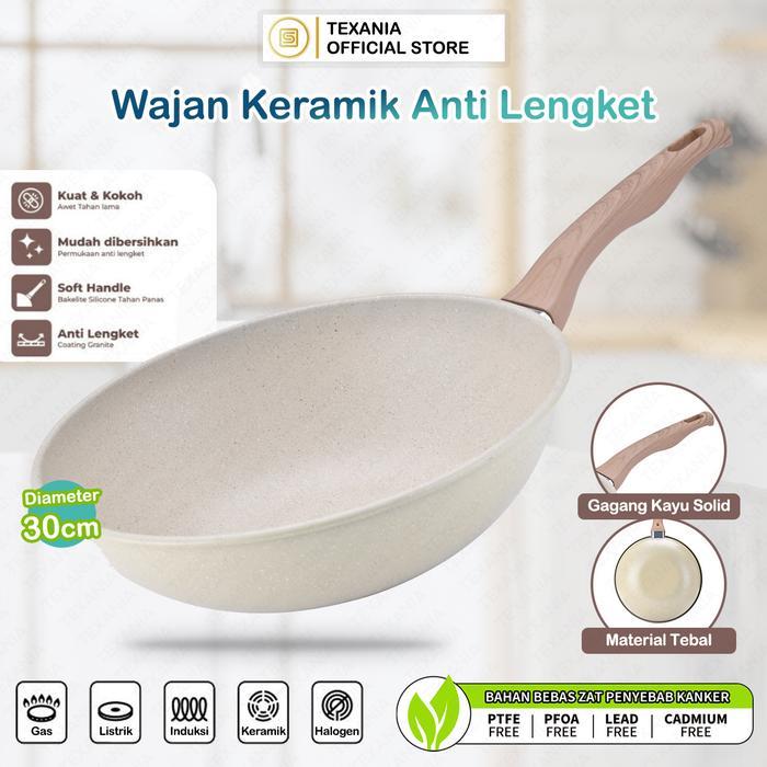 [GMA] TEXANIA Wajan Keramik 30cm Wajan Anti Lengket Warna Cream Kitchenware - Wajan Keramik