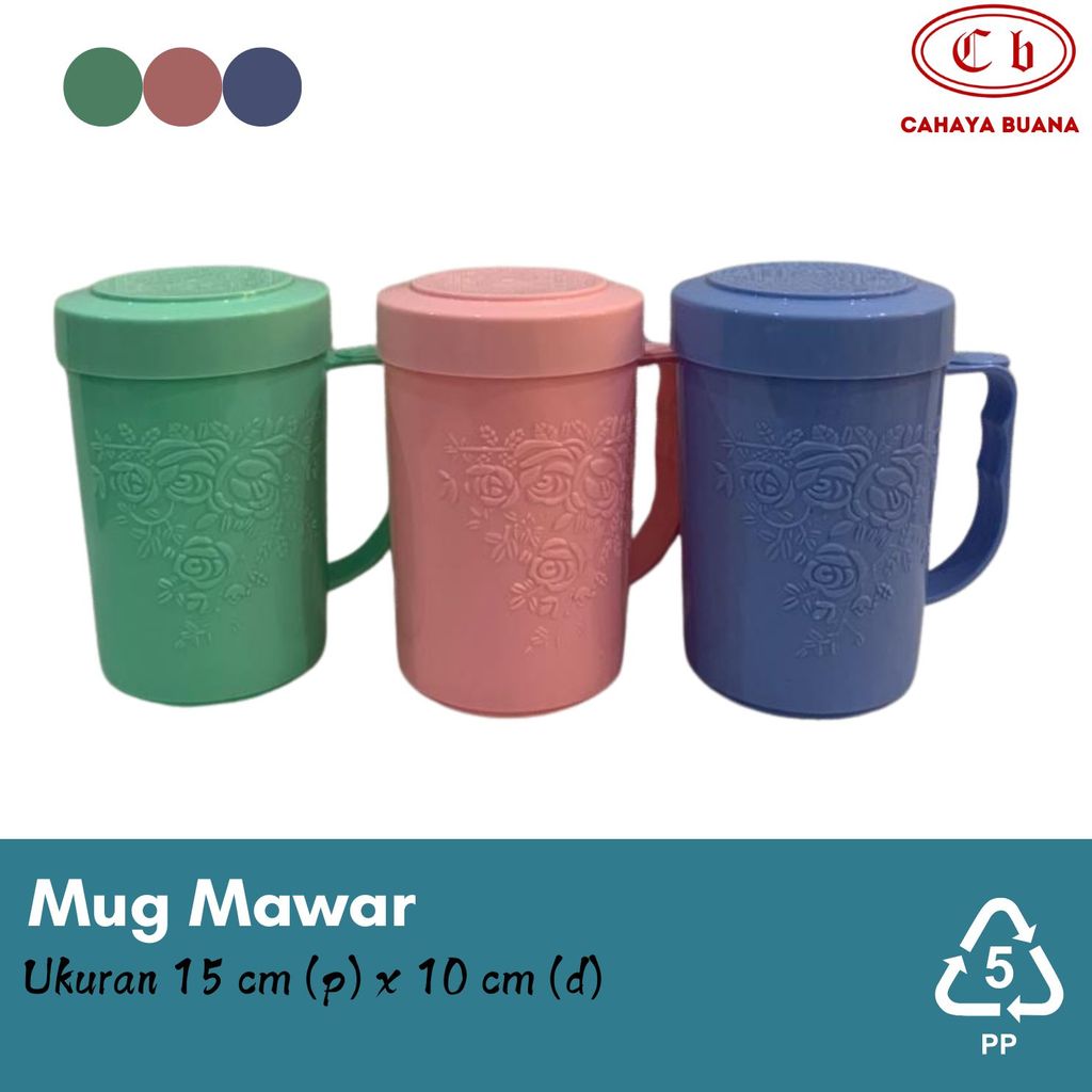 Mug Mawar Cangkir Besar Plastik / Gelas Gagang Tutup