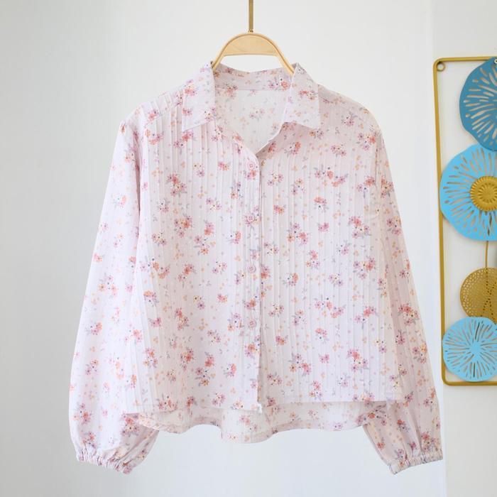 SALE - Atasan Fashion Korea Style Lengan Panjang Blus nita Musim Panas Casual Blouse Motif Bunga Bah