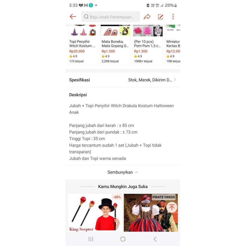 Jubah + Topi Penyihir Witch Drakula Kostum Halloween Anak - Pink Tua