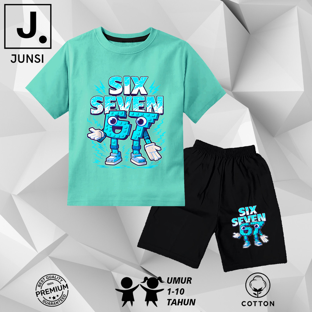 Baju Setelan Stelan Set Kaos Katun Anak Laki Laki Perempuan Anomali Six Seven 67 Brainrot Celana Pen
