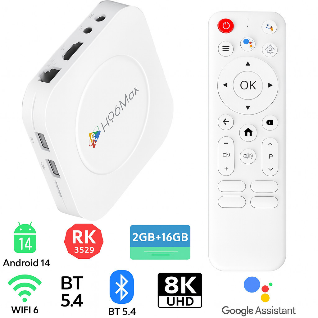 H96 MAX M1 PLUS 2GB 16GB ANDROID 14 TV Box RK3528 Quad Core Wifi6 Bluetooth 5.4 8K Media Player