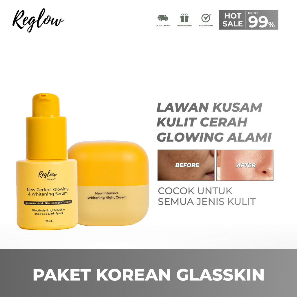 REGLOW PAKET DUO NIGHT CREAM } WHITENING SERUM NIACINAMIDE TREHALOSE MENCERAHKAN KULIT ORIGINAL COD