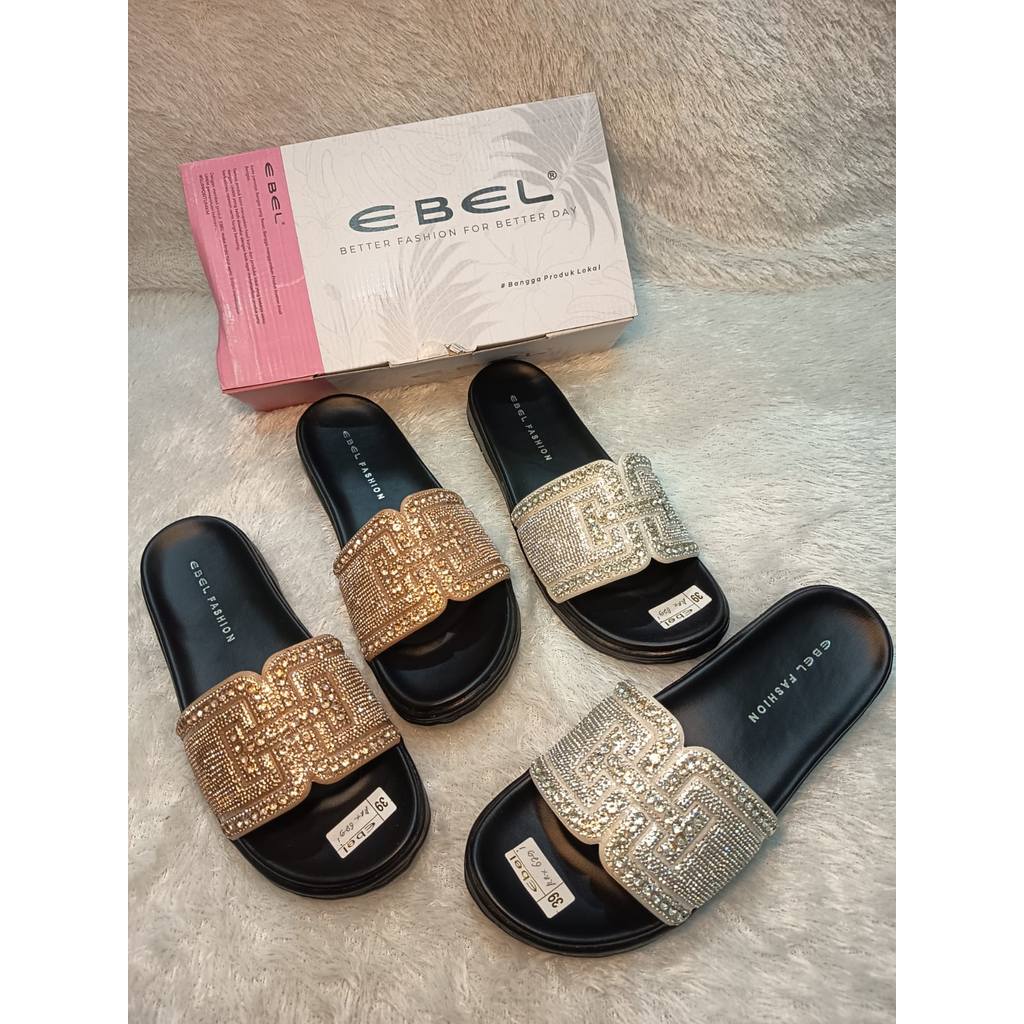 Sandal wanita EBEL [37-40] Kekinian Bling Bling Teplek Casual | RRX629