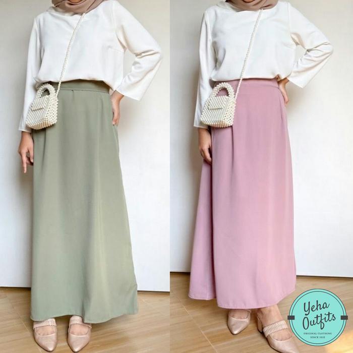 Gamar Maxi Skirt Rok Panjang Wanita Korea Muslim Polos Murah - Fuschia, Jumbo