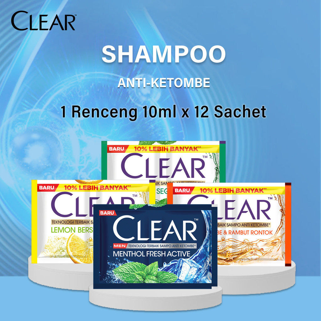 1 Renceng Clear Sampo Menthol Fresh 10ml x 12 Sachet - Sampo Rambut Rontok Anti Ketombe