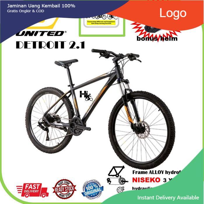 SEPEDA MTB 27,5" UNITED NEW DETROIT 2.0 2020 27SPEED HYDROLIC FORK - GREY, BONUS HELM EPS