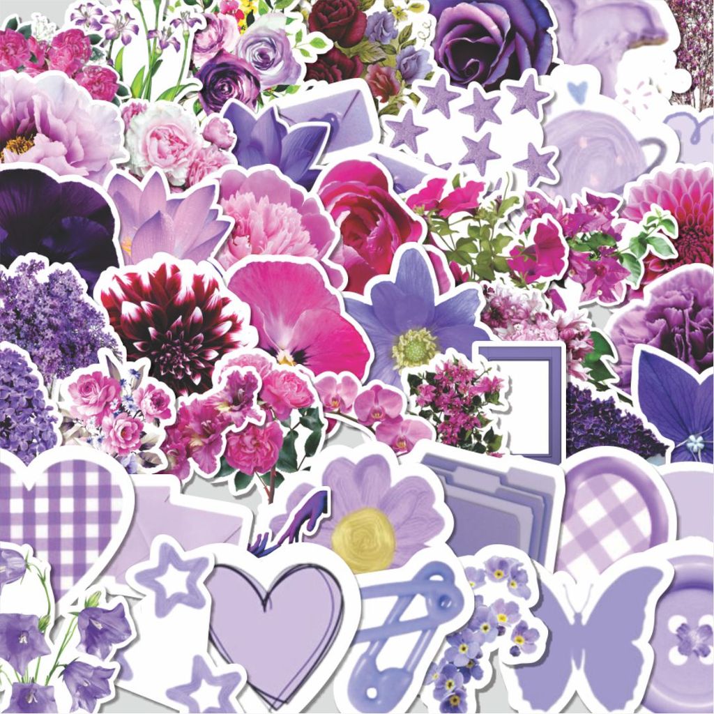 Stiker Cutting Pack Stiker Ins Purple Romantic Isi 100Pcs Series Aesthetic Lucu Keren Untuk Koper Ba