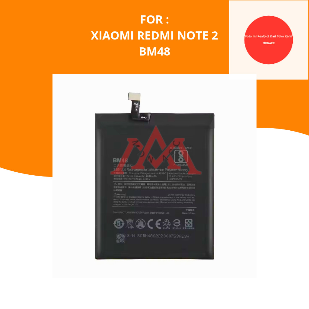 BATTERY XIAOMI REDMI NOTE 2 ORIGINAL / BATRE XIAOMI REDMI NOTE 2 ORI BM48