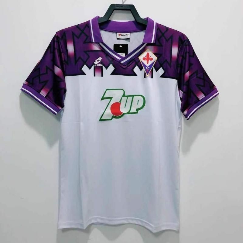 Jersey Sepak Bola Lengan Pendek Tandang Fiorentina Vintage Dewasa 1992-93 T shirt pria