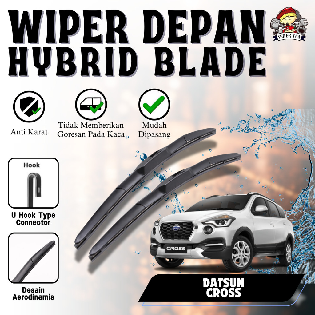 Wiper Mobil Datsun Cross Hybrid Blade Premium – Karet Wifer Depan Awet & Murah 1Set