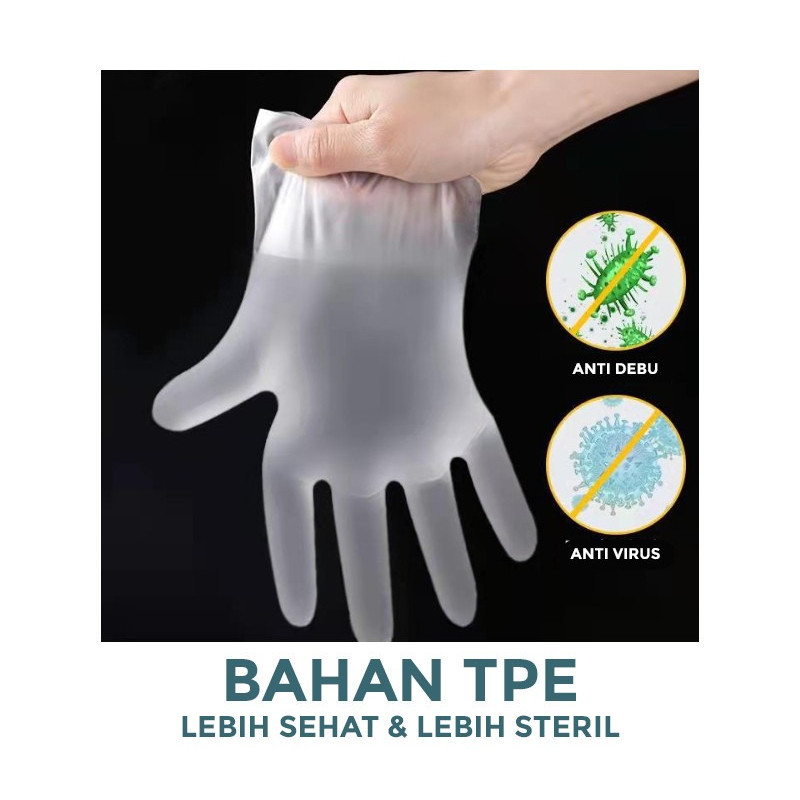 GROWSIR 70 PCS Sarung Tangan Plastik TPE Foodgrade Anti Minyak Anti Air Anti Bau XY068