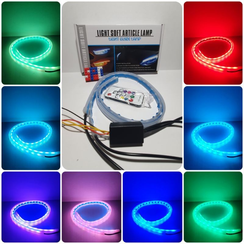 lampu led alis drl slim 60cm rgb remote 8 warna sein running 60 cm motor dan mobil remot