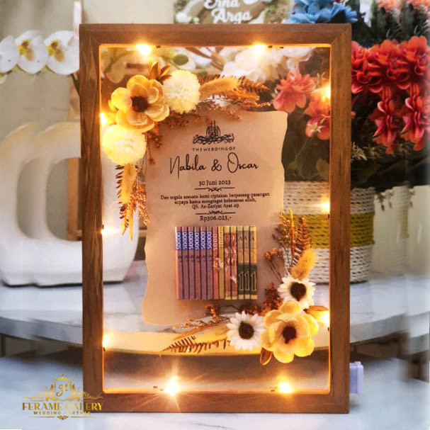 Sehari Jadi Mahar Pernikahan Transparan / Bingkai Mahar Rustic Dried Flower Bunga Kering / Pigura Ma