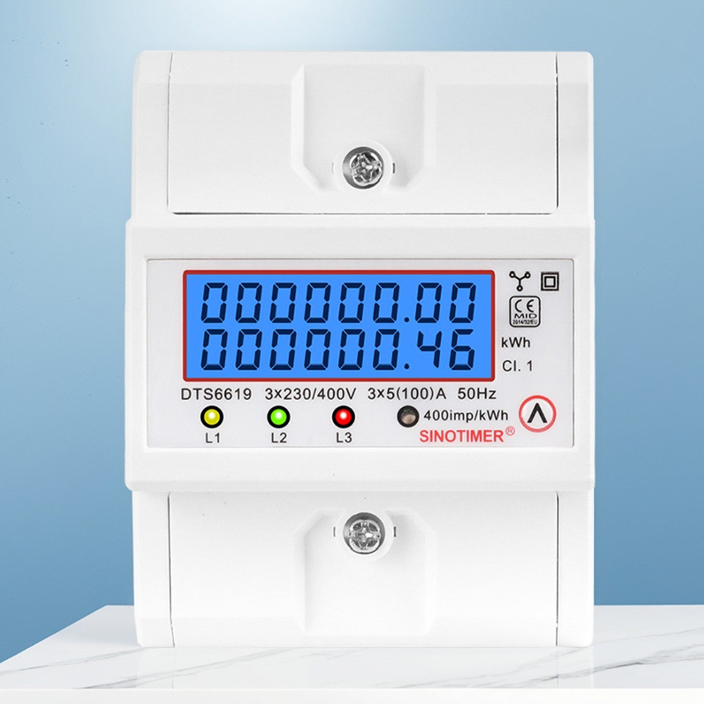 n Rail 3 Phase 4 Wire Energy Meter AC 380V 100A 50/60Hz Wattmeter LCD Backlight Electric Meter Elect