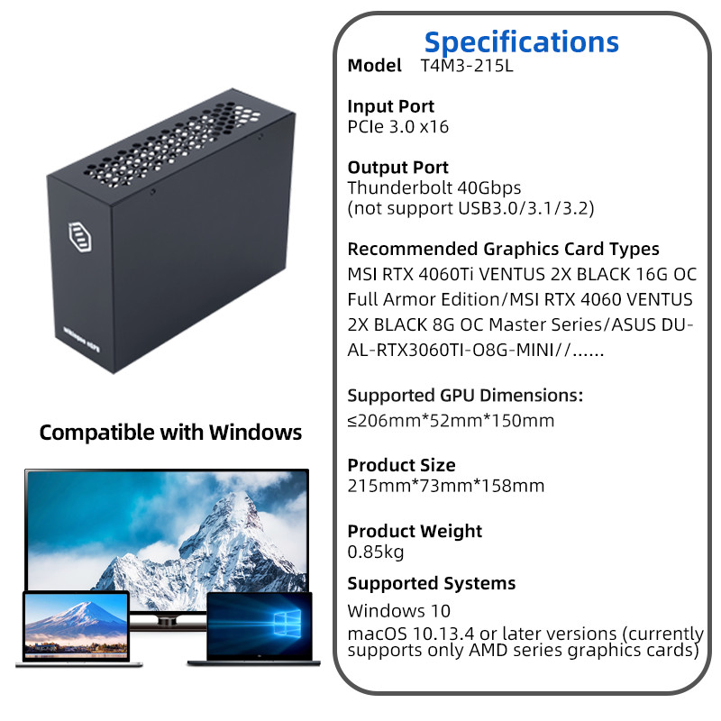 Dock eGPU Thunderbolt 4 40Gbps External GPU untuk Gaming Desain Grafis Laptop