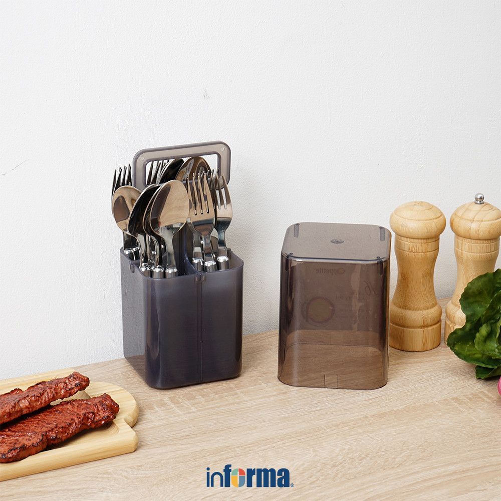 Informa Appetite Set 16 pcs Hugo Alat Makan - Abu-Abu Makan Spoon Fork Cutlery Wadah Sendok Tempat S