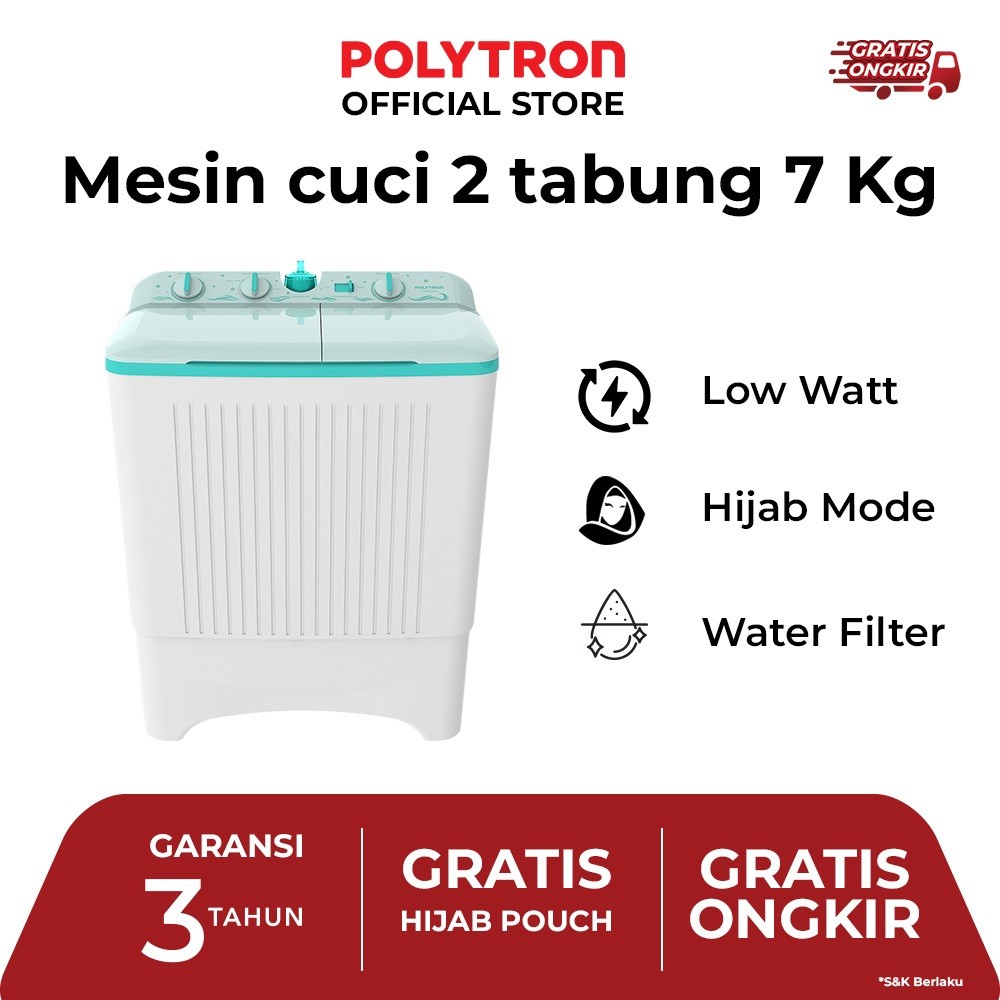 PROM POLYTRON Mesin Cuci 2 Tabung Giant Series Hijab 7 KG - PWM 7076G