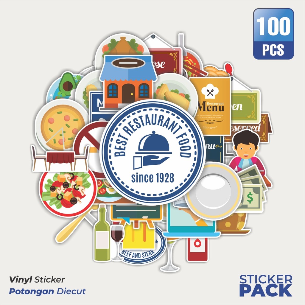 100 PCS MURAH Stiker FOOD AND RESTAURANT Waterproof Aesthetic- Untuk Laptop, Motor, dan Helm - Paper