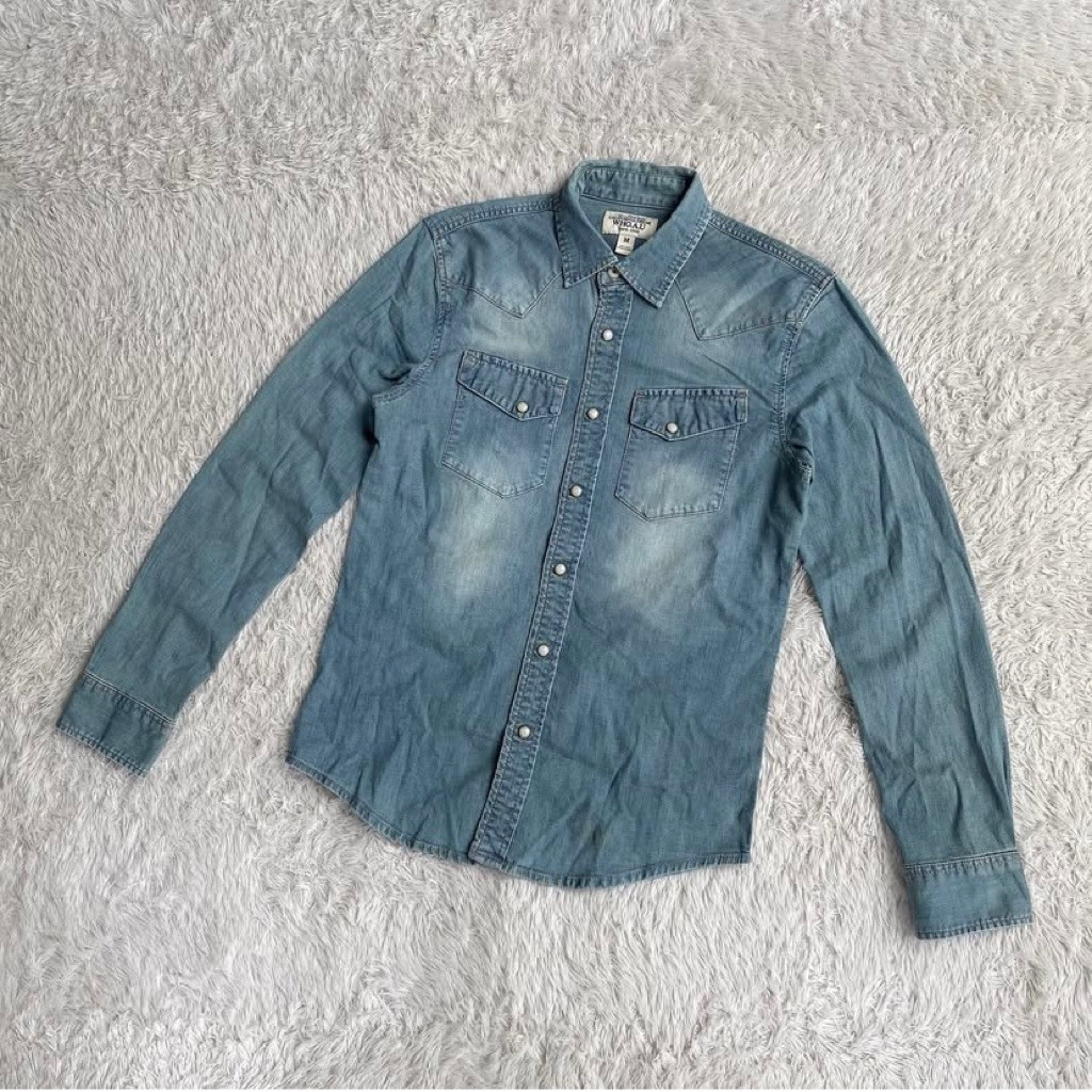 WHO AU California Vintage Kemeja Denim Chambray Shirt Regular Fit Long Sleeve