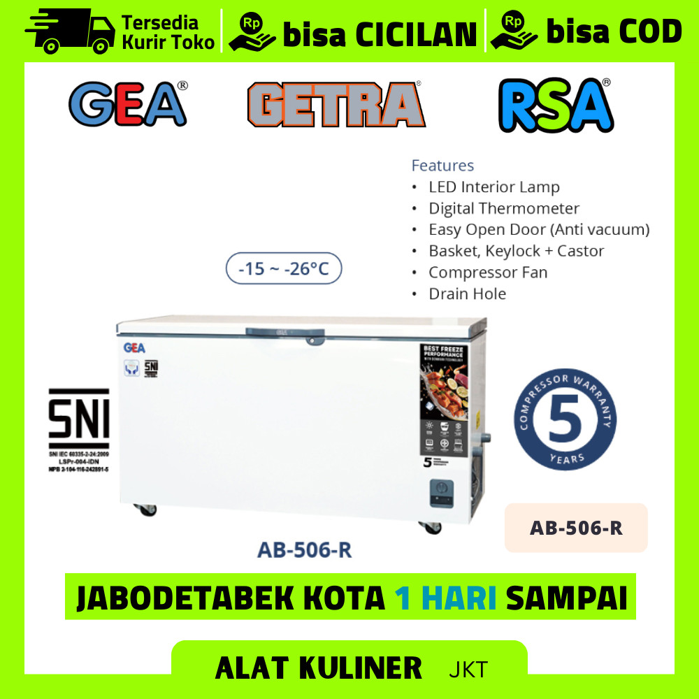 GEA AB-506R AB 506 R AB-506-R CHEST FREEZER BOX CHEST FREEZER 400 LITER GARANSI RESMI