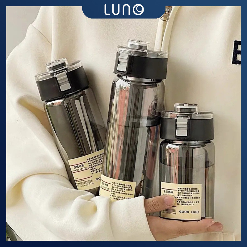 LUNO Botol Minum Estetik Anti Tumpah / Botol Putih Transparan Bening / Botol Air Minum 350 500 800ml