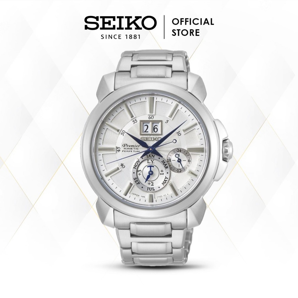 Jam Tangan Pria Seiko Premier Kinetic Perpetual White Dial SNP159P1