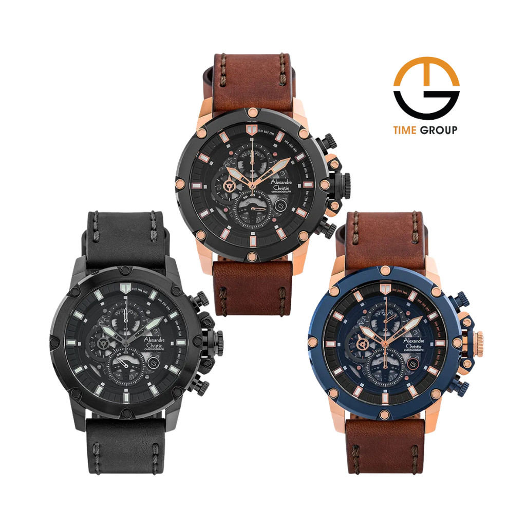 JAM TANGAN PRIA ALEXANDRE CHRISTIE AC6564 A C6564 MCL CHRONOGRAPH LEATHER STRAP ORIGINAL