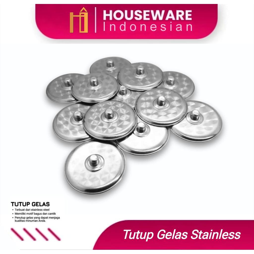 12 Pcs Tutup Gelas Stainless Steel Tebal / Penutup Cangkir Stenlis Anti Karat / Cover Mug Serbaguna