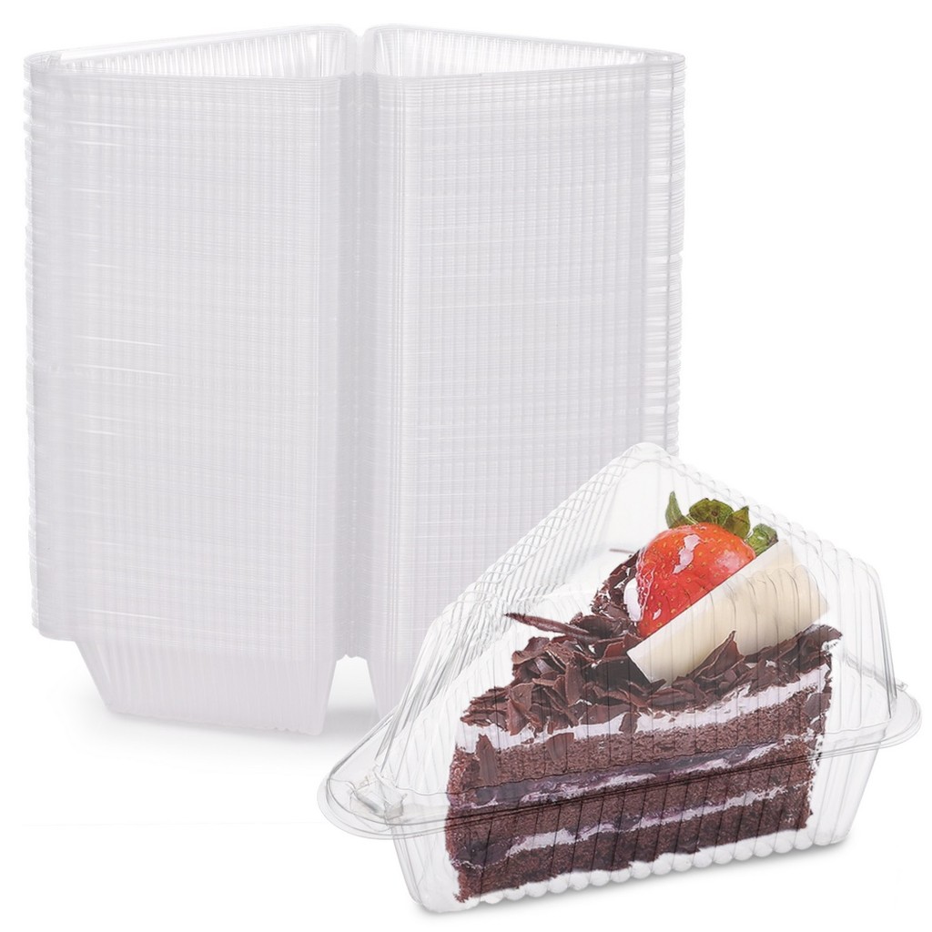 200Pcs Cake Slice Containers Clear Plastic Cake Slice Container Hinged Lid Cheesecake Take Out Conta